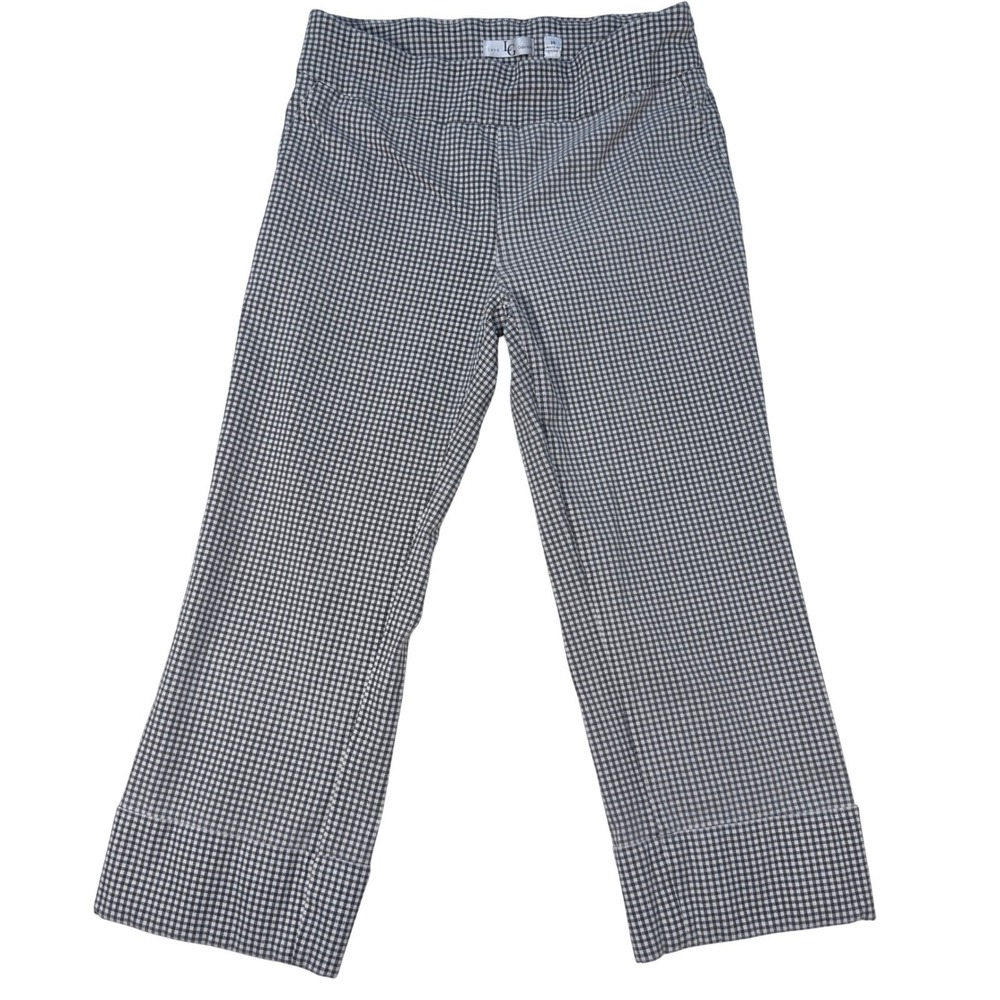Lena Gabrielle Women's Pants 14 Gingham Cropped Wide Cuff Black White